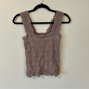 Intimately Free People Brown Stretchy Knit Floral Tank Top Size M/L Square Neck